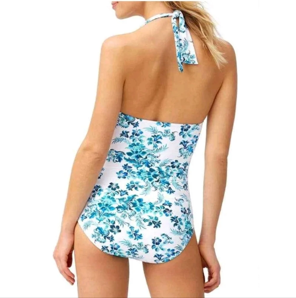 TOMMY BAHAMA Floral Isles Twist Knot One Piece Swimsuit Size 12 Halter - Picture 2 of 6